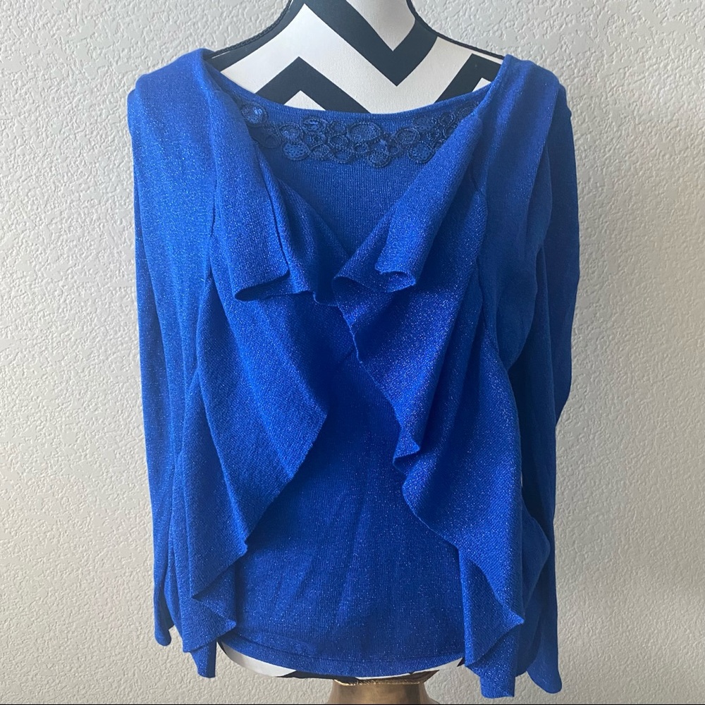 Ellen Tracy || glittery blue layered cardigan sweater top
